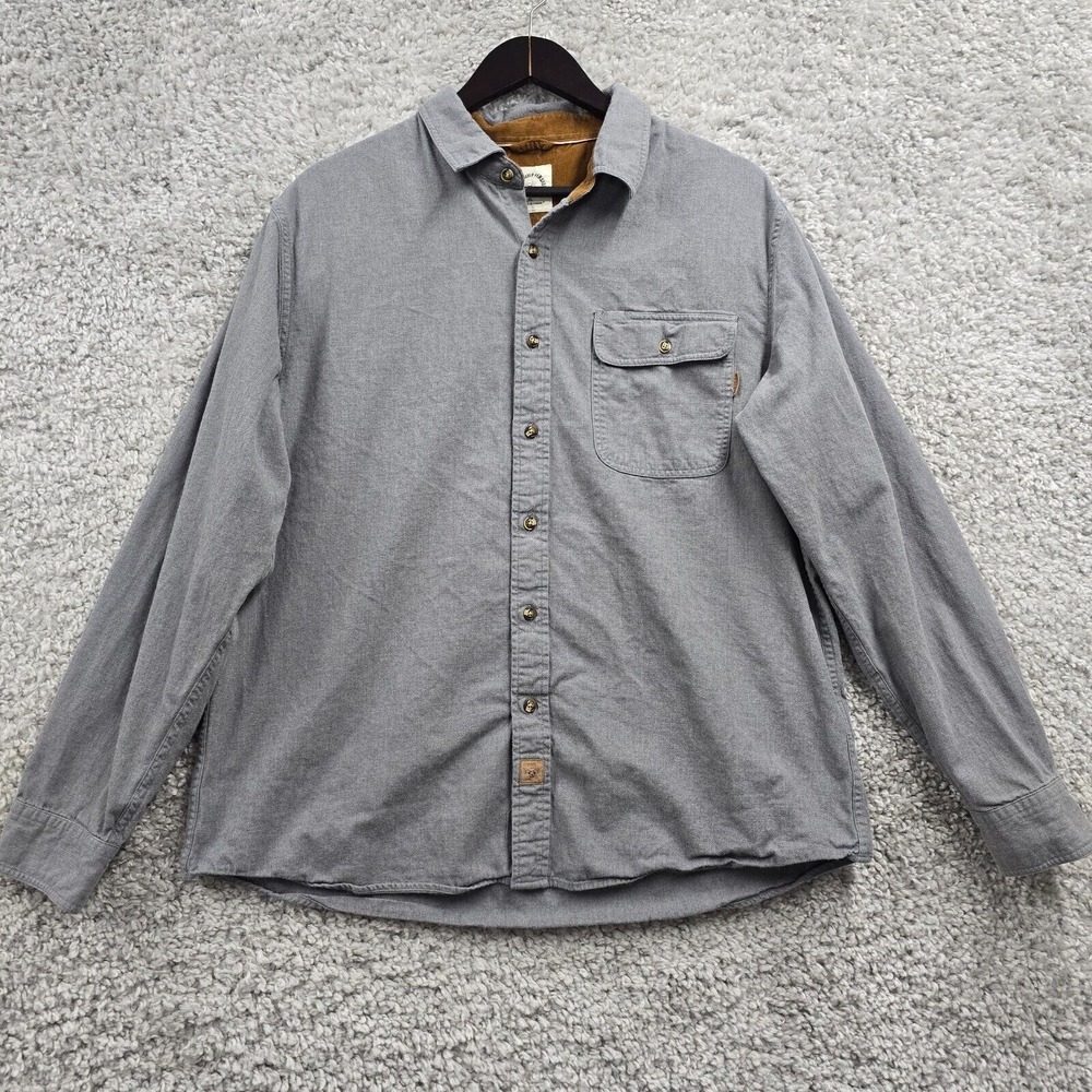 Dubinik Flannel Shirt Mens XL Gray Corduroy Trim Long Sleeve Casual Workwear